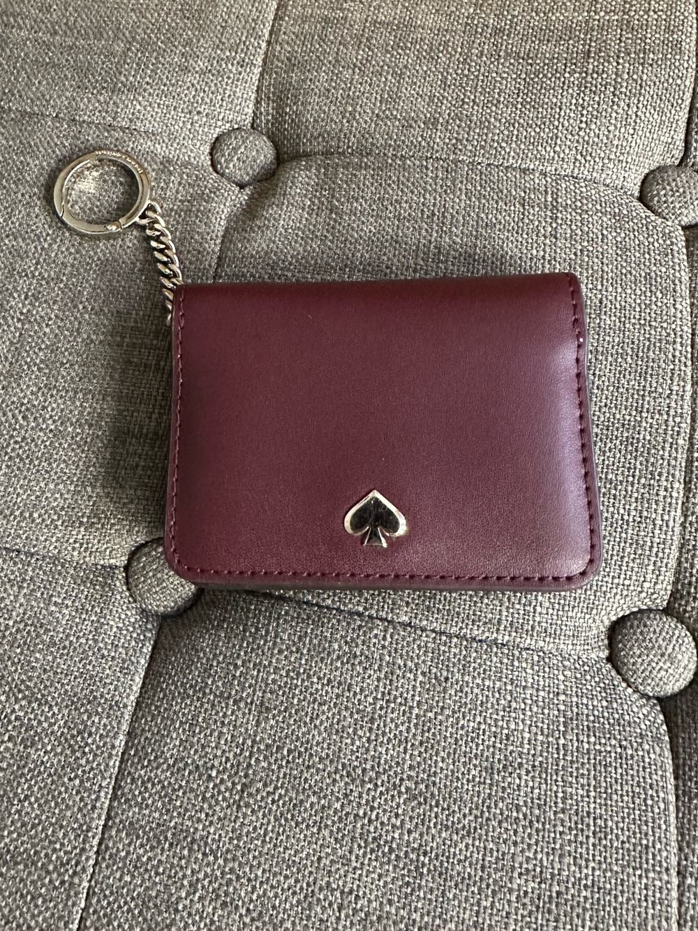 kate spade Burgundy Leather Key Card Holder with Gold Spade Accent